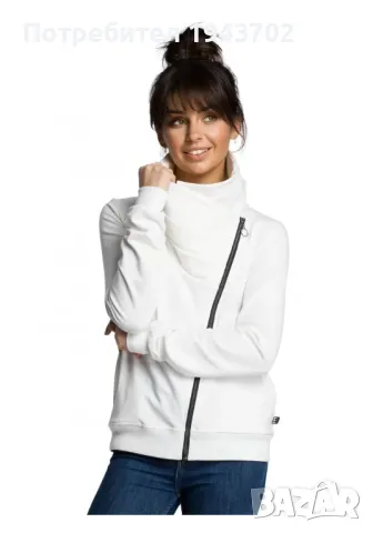 Суичър с асиметричен цип в цвят екрю B071 BE, снимка 1