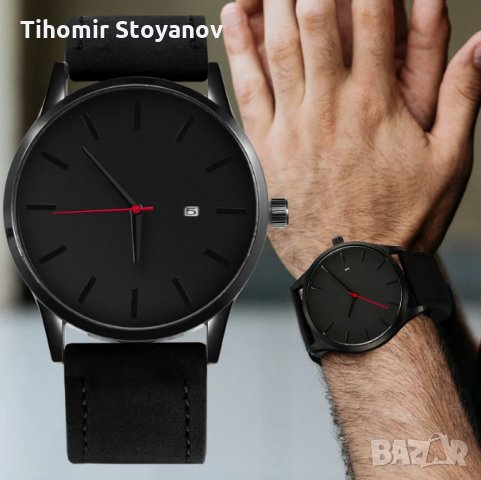 Мъжки часовник ежедневен стилен черна кожена каишка луксозен , снимка 3 - Мъжки - 27274797