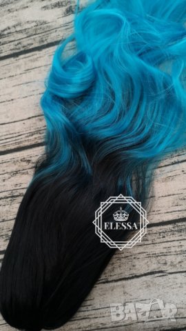 Естествена Луксозна Омбре -Черно и Синьо Цветово Преливане Опашка с Щипка Код С301, снимка 7 - Аксесоари за коса - 26401726