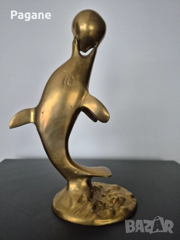Ретро месингова статуетка „Делфин с топка“ – 18,5 см., снимка 7 - Антикварни и старинни предмети - 53294517