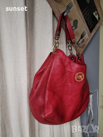 MICHAEL Michael Kors

 естествена кожа червена чанта,ТРИ прегради , снимка 5 - Чанти - 43118730