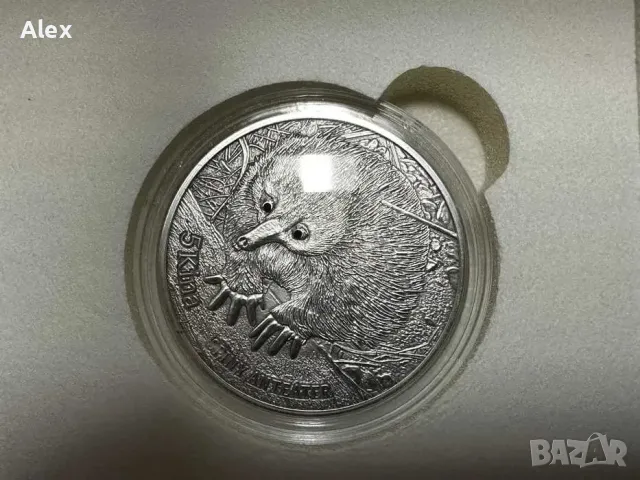 Сребърна монета SPINY ANTEATER 1 oz 5 Kina Papua New Guinea 2012 , снимка 2 - Нумизматика и бонистика - 47553683