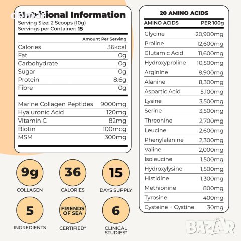 Морски колаген на прах за жени, 2 опаковки, 30 порции - за коса, кожа и нокти, снимка 5 - Хранителни добавки - 43218007