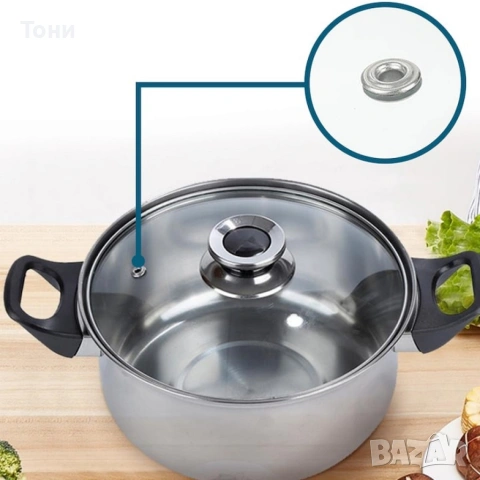 Комплект готварски съдове от инокс 12 части: 5 тенджери, тиган и стъклени капаци (16-24 см), снимка 2 - Прибори за хранене, готвене и сервиране - 53539789