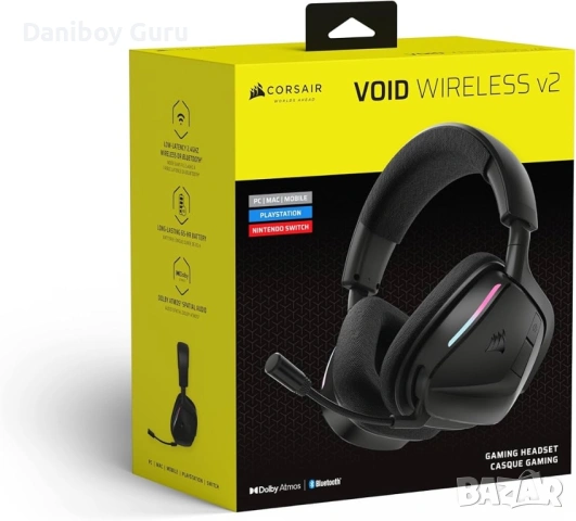 Corsair Void v2 Безжични геймърски слушалки с Bluetooth за PC, PS5, PS4, Switch, мобилни устройства 
