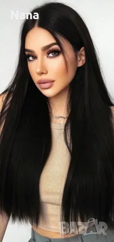 Черни треси екстеншън синтетичен косъм. Дължина 60см,грамаж 100гр. Цена за 1 брой треса 40лв., снимка 8 - Аксесоари за коса - 48498659