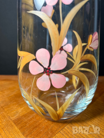 Ръчно рисувана стъклена ваза, снимка 3 - Вази - 44890462
