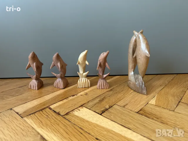 Малки дървени фигурки Делфини, снимка 5 - Статуетки - 48972296