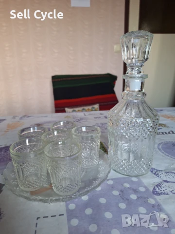 ✅СТЪКЛЕН СЕРВИЗ ЗА РАКИЯ - ГАРАФА, ПОДНОС И ЧАШКИ❗