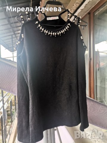 Дамска черна ефектна блуза, снимка 1 - Блузи с дълъг ръкав и пуловери - 43072316