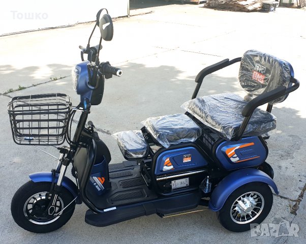 Електрическа триколка М19 с три седалки за тричленно семейство синя, снимка 5 - Мотоциклети и мототехника - 38282940