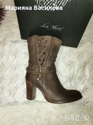 Кафяви боти на ток - естествена кожа , снимка 4 - Дамски боти - 43130018