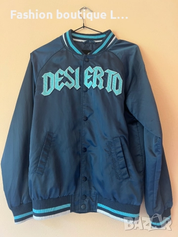 Синьо дамско спортно яке тип бомбър от сатен с подплата на марката H&M размер М с джобове отстрани , снимка 5 - Якета - 51667251