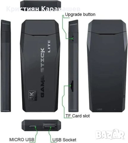 Безжична  конзола 20 000 видео игри, 9 емулатора, 64 GB, 2x безжичен контролер 2,4 GHz 4K Ultra Game, снимка 2 - Друга електроника - 43468125
