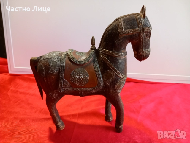 Старинна Статуетка КОН , Дърво и Бронз, снимка 4 - Антикварни и старинни предмети - 52328999