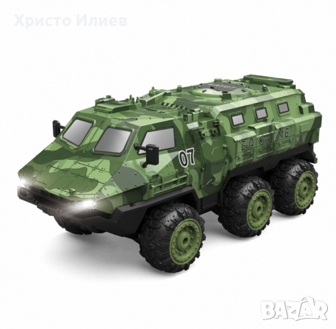 Радиоуправляем Акумулаторен Военен Камион 6WD Off-Road LED 22км/ч 3 батерии, снимка 6 - Коли, камиони, мотори, писти - 36521829