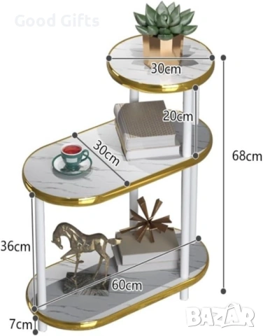 Триетажна Мраморна помощна Масичка – Компактният Органайзер за Всеки Дом, снимка 3 - Други стоки за дома - 53286194