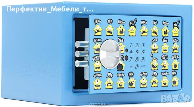 Детски сейф каса за пари с кодова ключалка-син и жълт цвят-истинска каса за ценности в детската стая