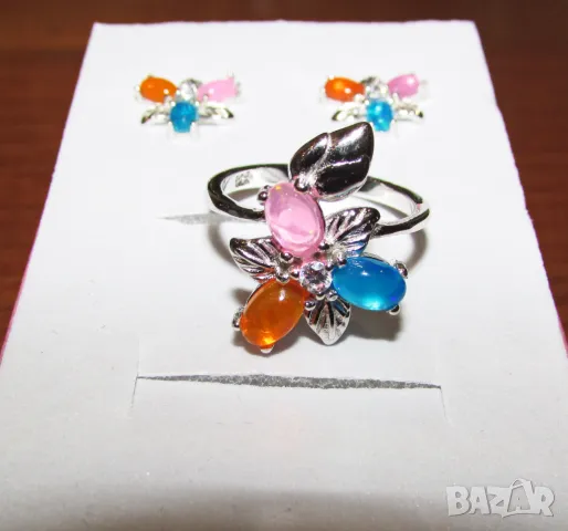 925 сребърни обеци и пръстен с натурални опали подходящи за подарък, снимка 4 - Бижутерийни комплекти - 50230575