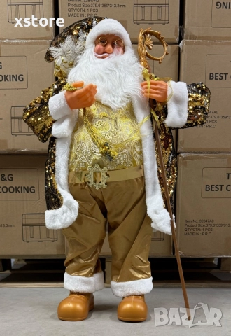 Луксозна коледна фигура Дядо Коледа в златно - 90 см, снимка 6 - Декорация за дома - 52728199