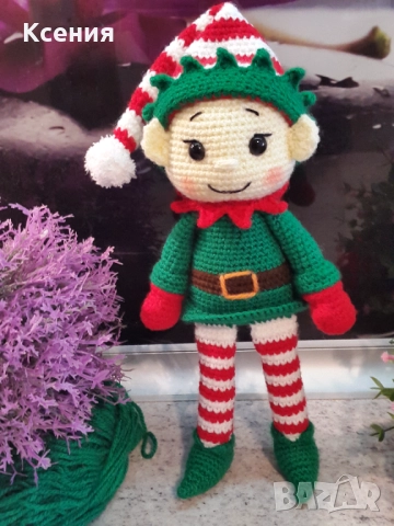 Плетена играчка Елф, Плетени, ръчно изработени, Подарък за Коледа, снимка 2 - Плюшени играчки - 51949600