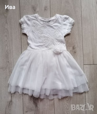 Бяла рокля Next с пеперуди 12-18 месеца (ръст до 86 см) 