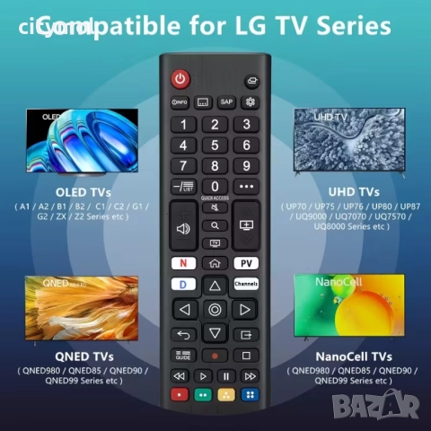 Дистанционно за Smart TV LG LG серии UP, OLED, QNED, NanoCell ​, снимка 3 - Дистанционни - 51975972