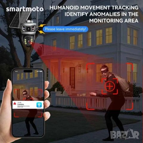 V380PRO 4MP HD PTZ Двойна Соларна Камера с Автоматично Проследяване , снимка 2 - Соларни лампи - 52633732