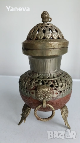 Тибетска, медна , старинна кадилница ,съд за прекадяване на тамян., снимка 4 - Декорация за дома - 53276414