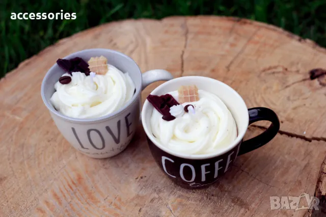 Ръчно изработена свещ "Капучино", снимка 2 - Декорация за дома - 47326322