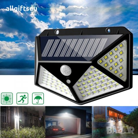 Четворна соларна LED лампа със сензор за движение и с светлодиода CL-100, снимка 1