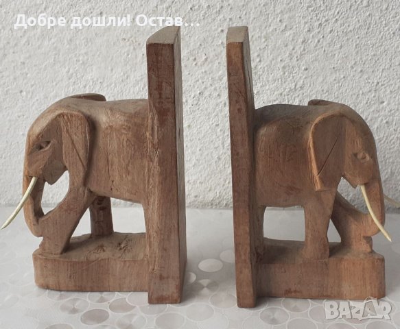 слонове разни: дървен слон 2 броя фигура дърво подпирачка за книги букенд bookend, бог Ганеша пано, снимка 4 - Статуетки - 43449780