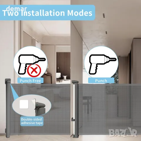 BECROWM Изключително широка прибираща се порта за бебета за големи отвори, (сиво, 250 см), снимка 4 - Други стоки за дома - 48836251