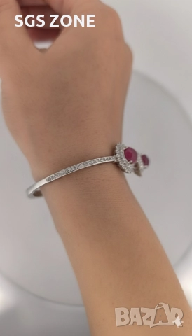 Стилна сребърна гривна с рубин, снимка 5 - Гривни - 52750348
