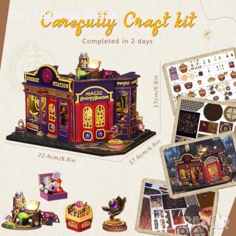 Нова Мини дървена къща с отварящи врати и LED осветление DIY комплект, снимка 5 - Други - 52788438