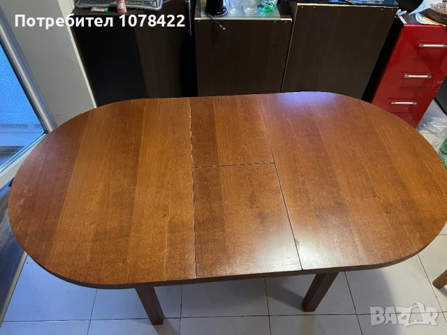 Продавам дървена овална маса за хранене, която се разтега., снимка 5 - Маси - 52722913
