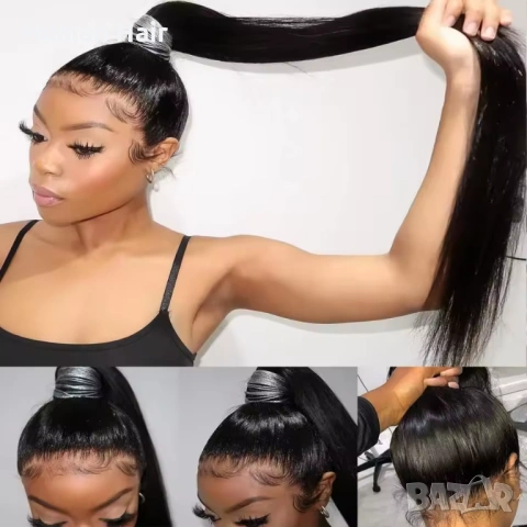 Естествена дълга права перука 80 см - черна бразилска коса, 360° дантела, снимка 17 - Аксесоари за коса - 53375094