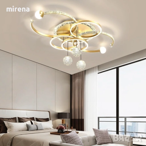 Модерна ЛЕД LED кристална таванна лампа, кръгла дистанционно димируема, снимка 6 - Лампи за таван - 53420390