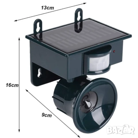 Ултразвуков соларен уред за прогонване на птици и животни с PIR сензор – обхват до 465 м², снимка 3 - Друга електроника - 50971127