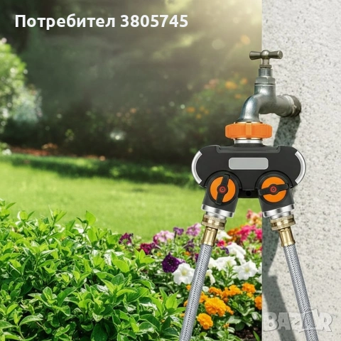 Двупосочен разпределител за градински кран 2-в-1: Сплитер за маркуч с независими вентили (3/4" и 1"), снимка 3 - Други инструменти - 53374110