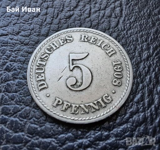 Стара монета 5 пфенига 1908 г. буква А - Германия - топ цена !, снимка 10 - Нумизматика и бонистика - 39767248