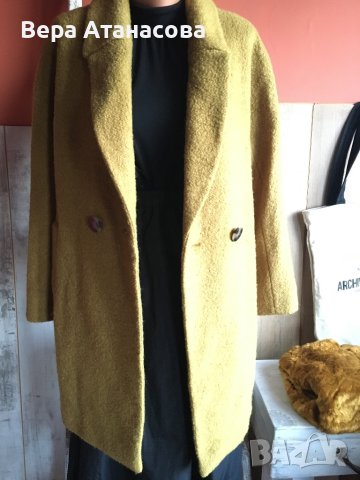 👢 Тренди палто в цвят горчица със съдържание на вълна🧡 м/л 💄, снимка 4 - Палта, манта - 43955018
