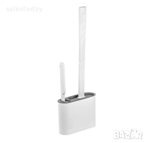 Комплект за почистване на тоалетна, бяла поставка за стена, четка- мека глава+ сива силиконова четка, снимка 3 - Мопове, кофи, четки и метли - 52387179