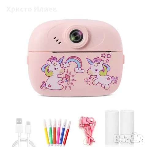 Фотоапарат и принтер 2 в 1, игри, фото рамки розов Еднорог мини маркери, снимка 3 - Фотоапарати - 49676020