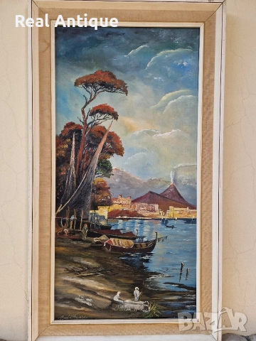 Страхотна антикварна авторска майсторска картина масло върху платно , снимка 3 - Картини - 52803803