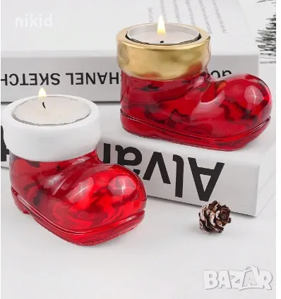 3D Коледен ботуш обувка чорап силиконов молд форма фондан шоколад смола гипс кашпа свещ свещник, снимка 3 - Форми - 47749210