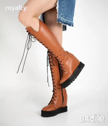 Ботуши на платформа - кафява кожа с черно ходило