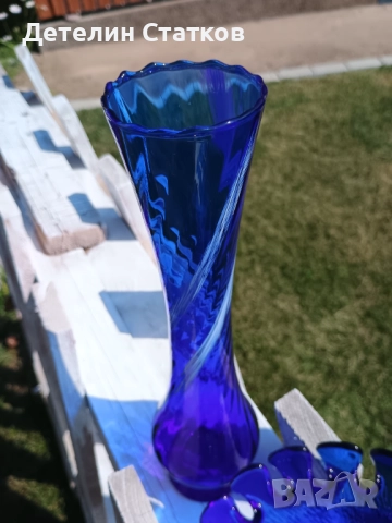 Ваза, кобалтово стъкло, снимка 5 - Вази - 52059170
