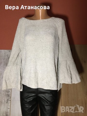 🎁🎒Пуловер от уникална мека материя с пеплум ръкав,л размер💄, снимка 1 - Блузи с дълъг ръкав и пуловери - 27511441