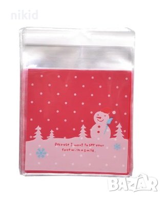 50 бр прозрачни Коледни Снежен човек опаковъчни пликчета торбички за дребни сладки или др. подаръци, снимка 3 - Други - 16534222